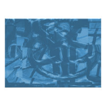 Industrial Themed Abstract Design in Blue. Custom Invitations