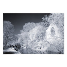 Infrared Canal & Church Scene Photographic Print