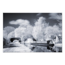 Infrared Narrowboat Moored on Oxford Canal Print Photographic Print