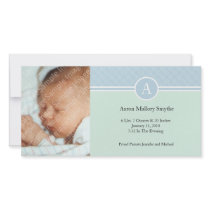 Initial Blue Green Boy New Baby Birth Photo Cards