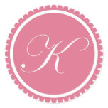 Initial K princess pink monogram seal party favour stickers