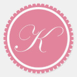 Initial K princess pink monogram seal party favour Round Sticker