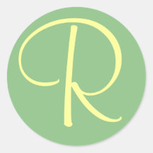 Initial Monogram R Green Cream Sti... - Customized Stickers