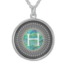 Initial on Blue Opal with Silver Grey Necklace