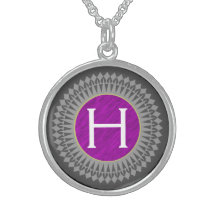 Initial on Deep Purple with Silver Grey Necklace