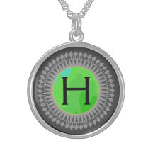 Initial on Green Earth with Silver Grey Necklace