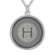 Initial on Grey Stone with Silver Grey Necklace