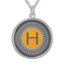 Initial on Orange with Silver Grey Necklace