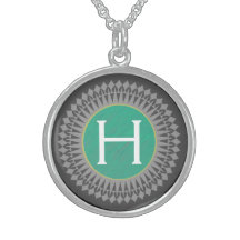 Initial on Tuquoise with Silver Grey Necklace