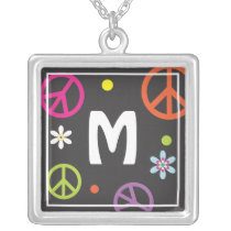Initial Peace Sign Necklace necklaces