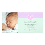 Initial Pink Green Girl New Baby Birth Photo Cards