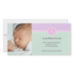 Initial Pink Green Girl New Baby Birth Photo Cards