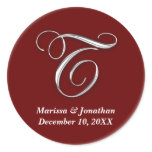 Initial T wine red monogram custom name favour sea stickers