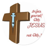 Inject Yourself with Jesus Stickers