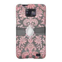 inricate vintage pink damask on deep grey galaxy s2 case