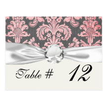 inricate vintage pink damask on deep grey design postcard