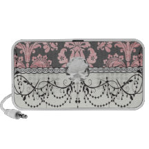 inricate vintage pink damask on deep grey design speaker system