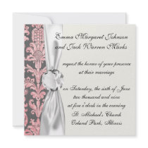 inricate vintage pink damask on deep grey custom invitations