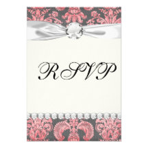 inricate vintage pink damask on deep grey invitations