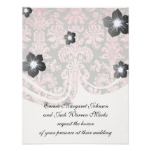 inricate vintage pink damask on deep grey announcement
