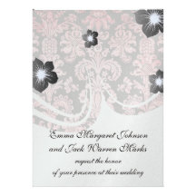 inricate vintage pink damask on deep grey personalized invites