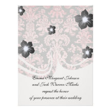 inricate vintage pink damask on deep grey announcement