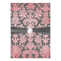 inricate vintage pink damask on deep grey invites