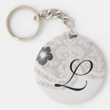 inricate vintage pink damask on deep grey keychains