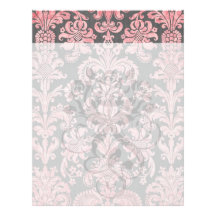inricate vintage pink damask on deep grey letterhead