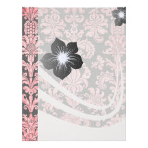 inricate vintage pink damask on deep grey letterhead template
