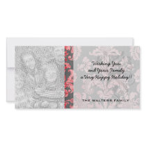 inricate vintage pink damask on deep grey custom photo card