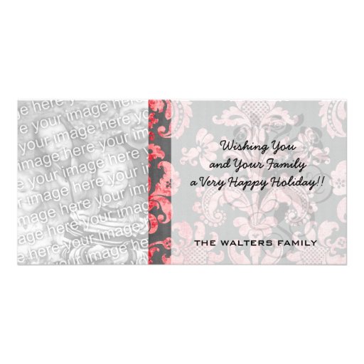inricate vintage pink damask on deep grey custom photo card