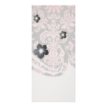 inricate vintage pink damask on deep grey rack card