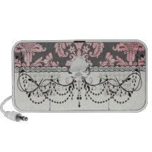 inricate vintage pink damask on deep grey iPhone speakers