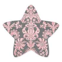 inricate vintage pink damask on deep grey star sticker