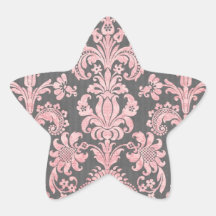 inricate vintage pink damask on deep grey star sticker