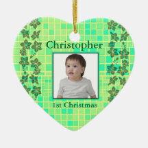 Insert Photo Baby First Christmas Ornament Green