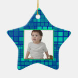 Insert Photo Baby Ornament Blue Orange Star Mosaic