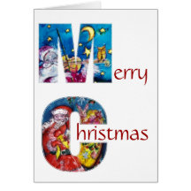 INSPIRED SANTA  WITH CHRISTMAS GIFTS MONOGRAM CARD
