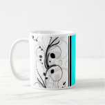 Inspiring black floral and cyan texture coffee mug