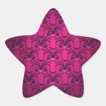Intense Pink Hearts Damask Pattern Star Stickers