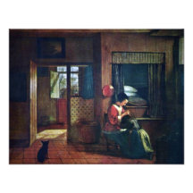 Interior With A Mother Delousing Her Child'S Hair Announcements