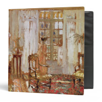 Interior with a Woman in Yellow in Front binders