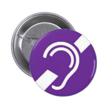 International Symbol for Deaf, White on Purple Pinback Button