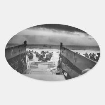 Into The Jaws Of Death LCVP World War II Omaha Oval Stickers