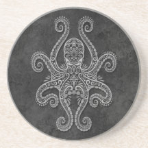 Intricate Dark Stone Octopus Beverage Coaster