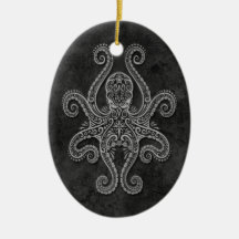 Intricate Dark Stone Octopus Christmas Ornaments