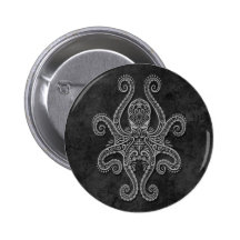 Intricate Dark Stone Octopus Pinback Button