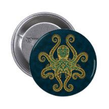 Intricate Golden Blue Octopus Button