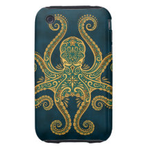 Intricate Golden Blue Octopus iPhone 3 Tough Covers